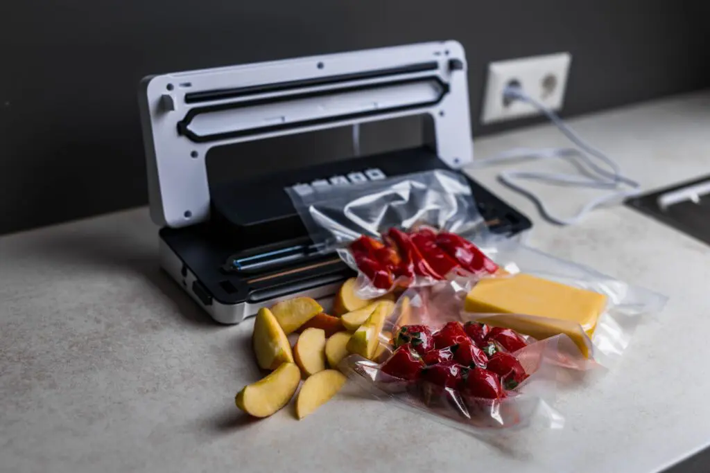 fresh berries in a vacuum bag with a vacuumiser machine