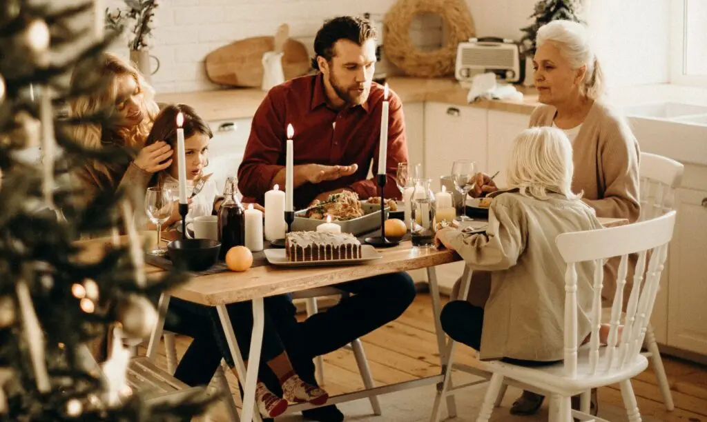 family eating holiday dinner